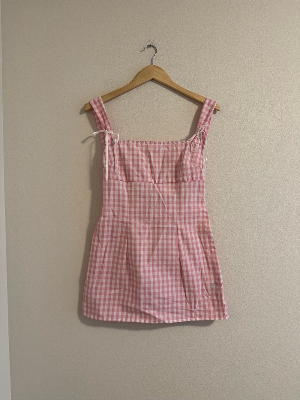 SHEIN Pink and White Gingham Mini Dress
